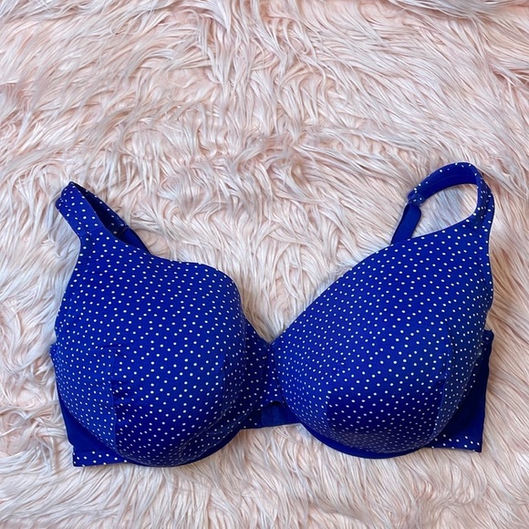 Cacique Blue & White Polka Dot Full Coverage Bra Size‎ 42DDD - Picture 1 of 6